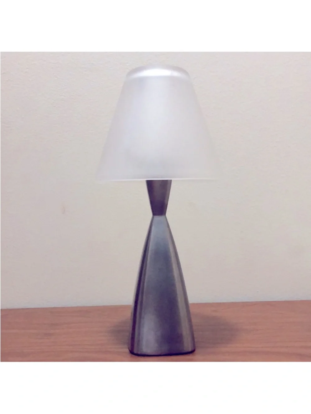 Crate & Barrel Tealight Table Lamp - Frosted White and Brushed Nickel